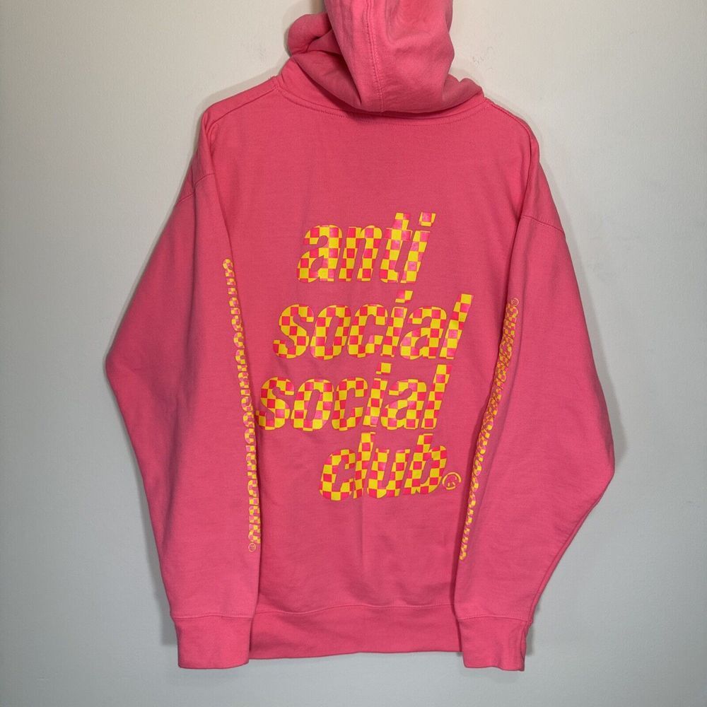 Anti Social Social Club Food Court Pink Hoodie‎ Size Large Checkered